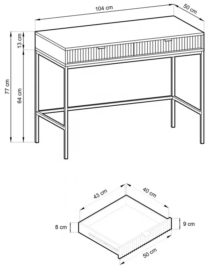 Toaletní stolek Nova 104 cm zelený/černé úchytky a černý rám