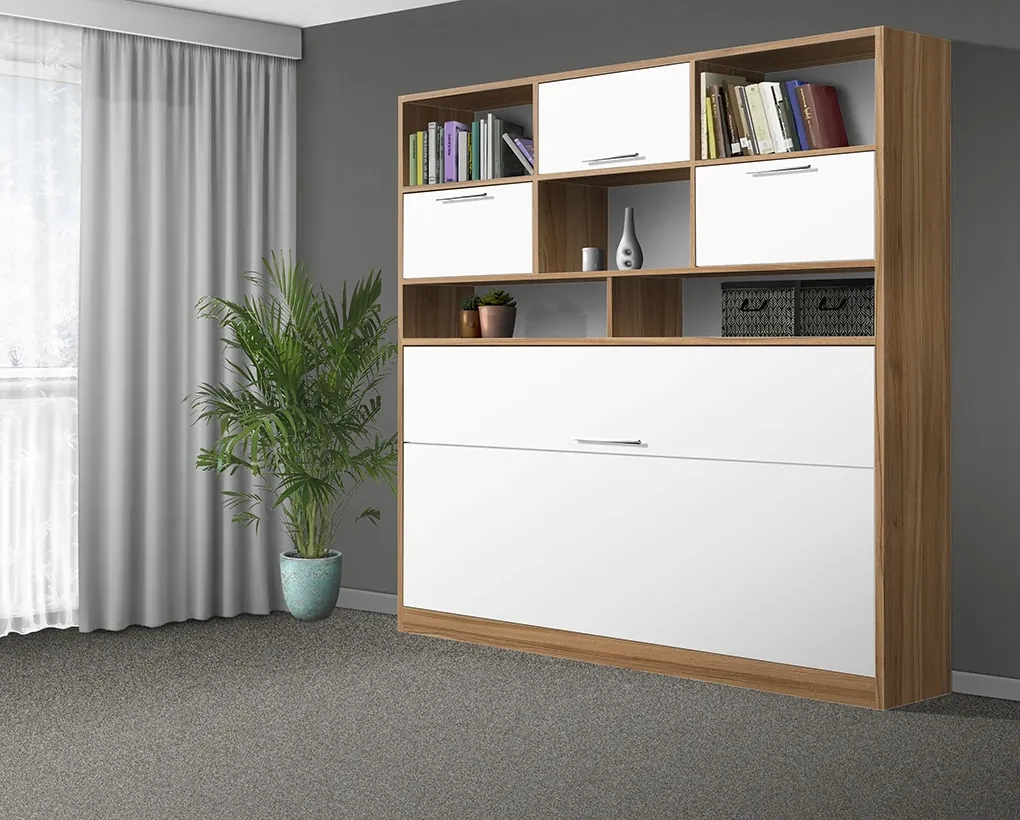 Nabytekmorava Sklápacia posteľ VS1056 MAX, 200x90cm farba lamina: dub sonoma tmavá/biele dvere, Varianta dverí: lesklé