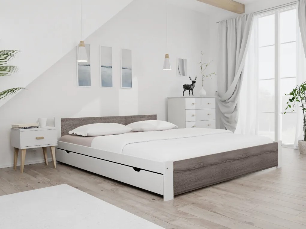 Posteľ IKAROS 180 x 200 cm, biela/dub hľuzovka Rošt: S latkovým roštom, Matrac: Matrac DELUXE 10 cm