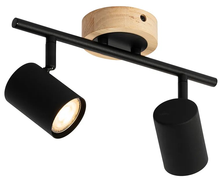 Moderné bodové svetlo čierne s dreveným sklonom 2-žiarovkové - Jeana