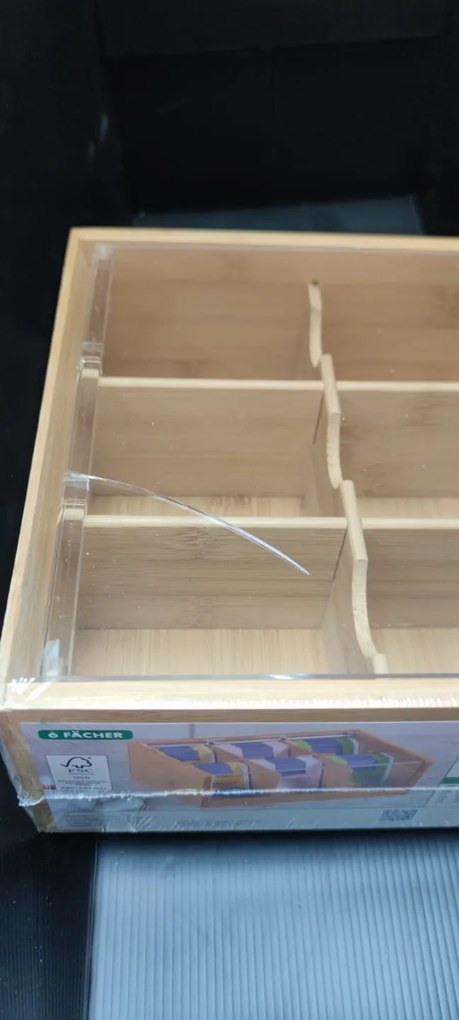 2. akosť - Krabička na čaje, organizér so 6 priehradkami, bambusový