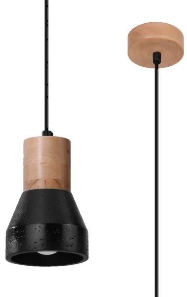 Sollux SL.0963 - Luster na lanku QUBIC 1xE27/60W/230V betón/drevo čierna