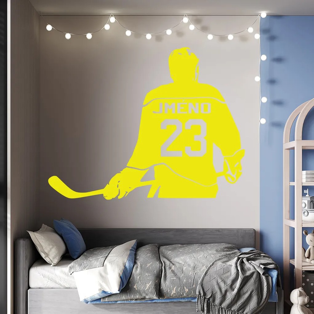 Veselá Stena Samolepka Hokejista s menom Farba: červená, Veľkosť: 40 x 31 cm