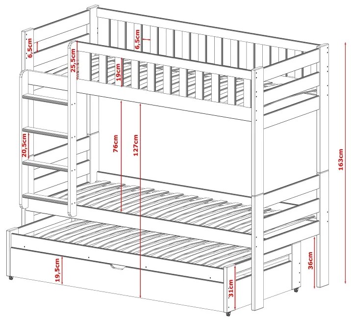 Vysoká poschodová posteľ Harvey 90 x 190 cm - prírodná borovica