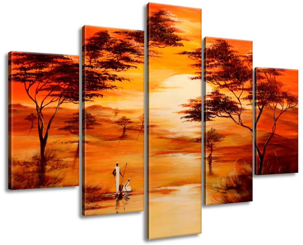 Gario Ručne maľovaný obraz Nádherná Afrika - 5 dielny Rozmery: 100 x 70 cm