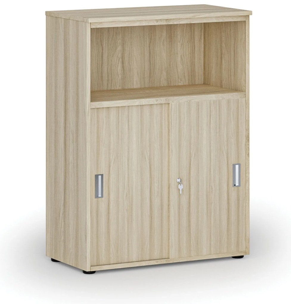 Kombinovaná kancelárska skriňa so zásuvnými dverami PRIMO WOOD, 800 x 420 x 1087 mm, dub prírodný