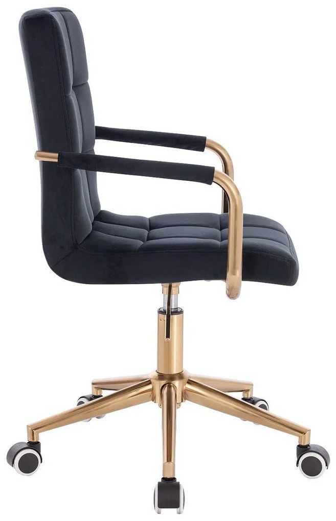 LuxuryForm DESIGN Stolička VERONA GOLD VELUR na zlatej základni s kolieskami - čierna