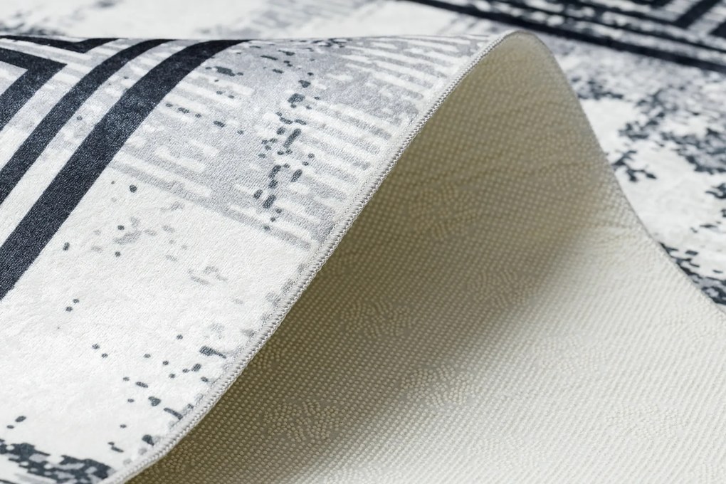 Koberec ANDRE 1189 Mramor, grécky - prateľný, protišmykový - čierno / strieborný