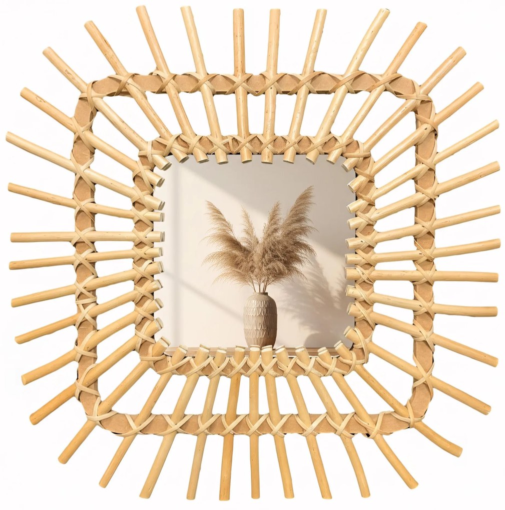 Tutumi Tutumi, nástenné zrkadlo Boho 45x45 cm QDJ071, svetlá hnedá, HOM-02818