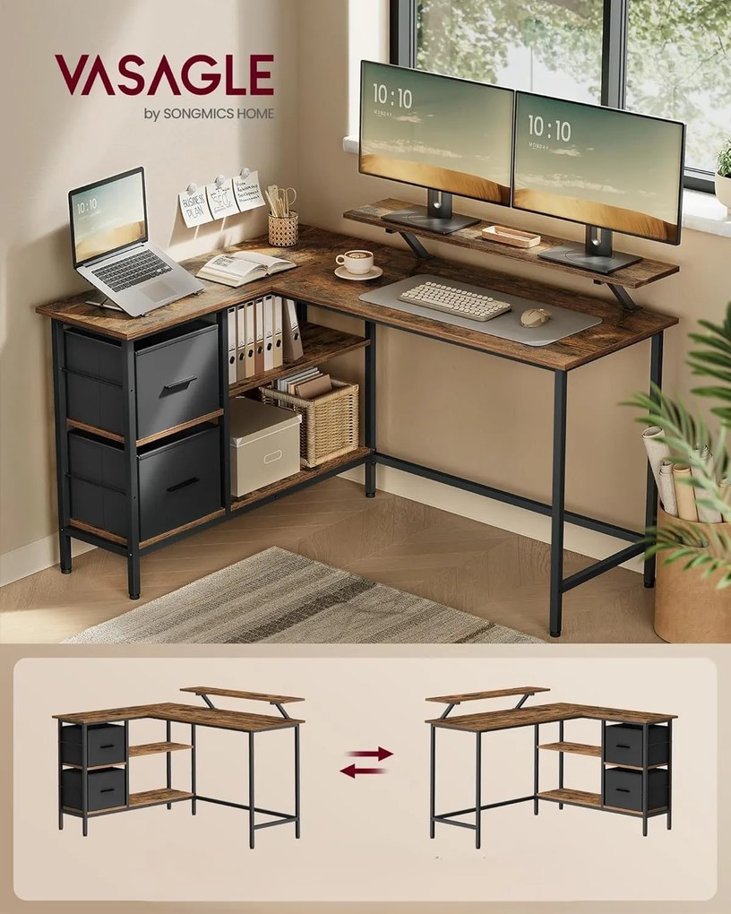 Rohový písací stôl Vasagle Very hnedo-čierny