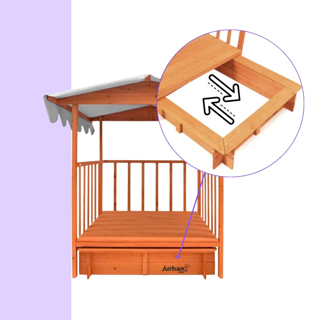 Pieskovisko s verandou HAPPY, 130x130x143 cm, hnedá/šedá Jurhan