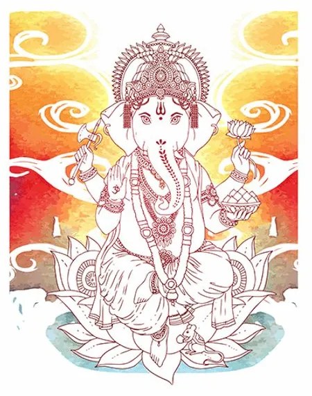 Plagát s paspartou hinduistický Ganéša - 20x30 silver