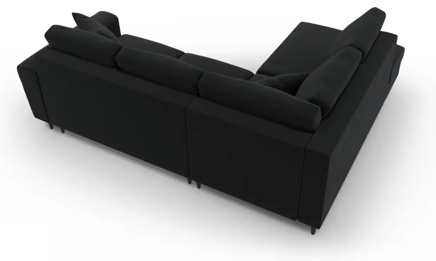 Čierna zamatová rozkladacia/s úložným priestorom rohová pohovka (ľavý roh/do L) Kyoto – Cosmopolitan Design