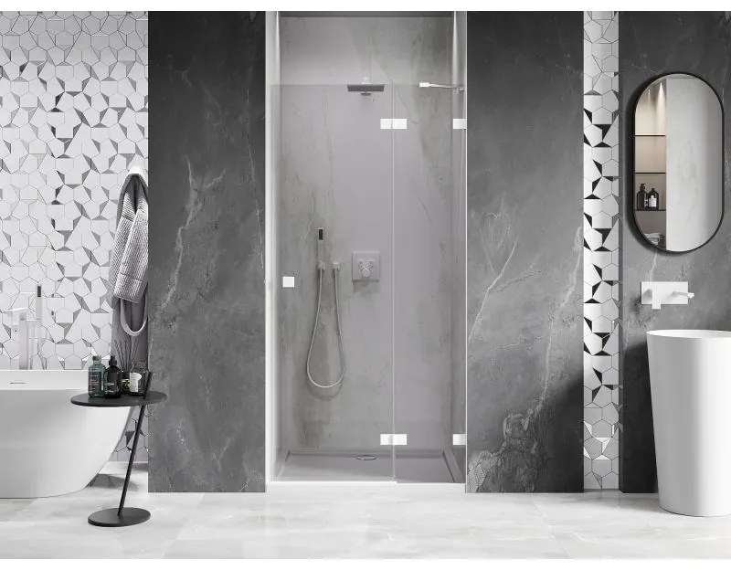 Mexen, Mexen Lunar pravé otočné sprchové dvere 85 cm, transparentné, biele - 834-085-000-20-00-P