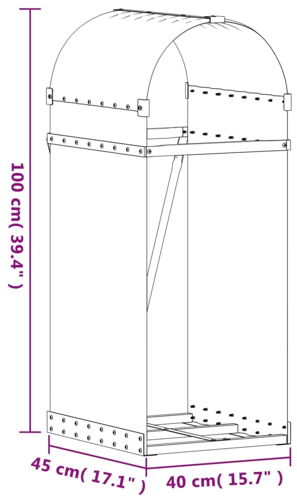 Držiak na polená strieborný 40x45x100 cm pozinkovaná oceľ