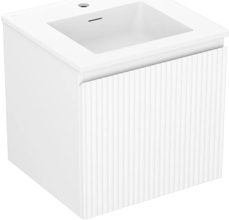 Mexen Rivel, kúpeľňová skrinka 50 cm s umývadlom Otis, 1 zásuvka, drážkovaná, biela matná, 91A20-05047-1-BF01-W18M01