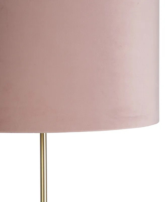 Stojacia lampa zlatá/mosadzná s ružovým zamatovým tienidlom 40/40 cm - Parte