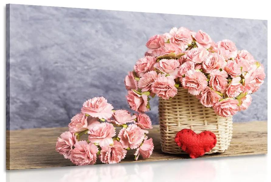 Obraz kytička ružových karafiátov v košíku Varianta: 90x60