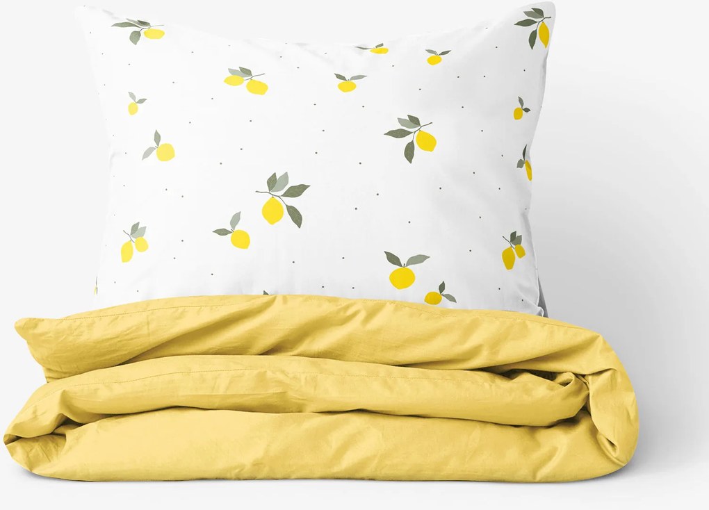 Goldea bavlnené posteľné obliečky duo - citróny so žltou 140 x 220 a 70 x 90 cm