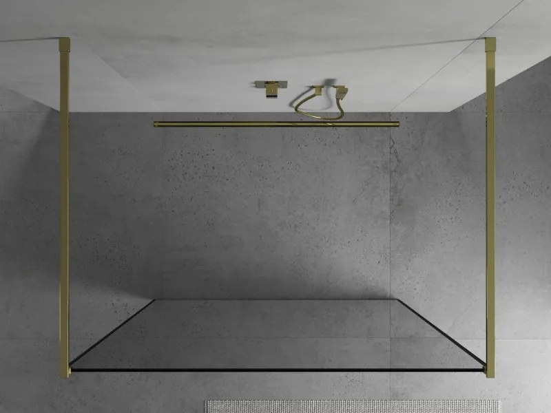 Mexen Kioto, priechodná sprchová zástena 120 x 200 cm, 8mm sklo číre/čierny vzor, zlatý profil, 800-120-002-50-70
