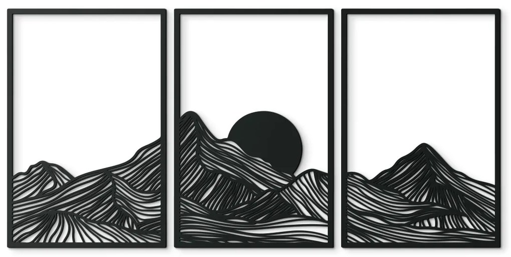 drevko Viacdielny obraz Minimalistické hory pri západe slnka Rozmer obrazu: 64,5 x 133 cm, Farba dekorácie: Čierna