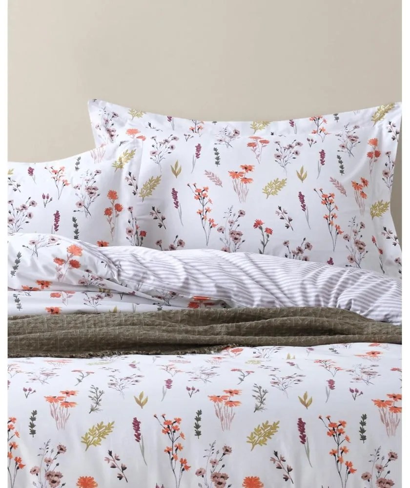 Biele obliečky na dvojlôžko/predĺžené z bavlny Renforcé 240x220 cm Floral Dance Autumn – Mila Home Luxury