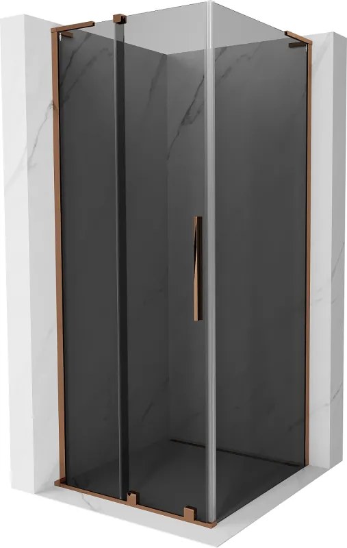 Mexen Velar L, sprchový kút s posuvnými dverami 90 x 90 cm, 8mm šedé sklo, ružové zlato, 871-090-090-43-60