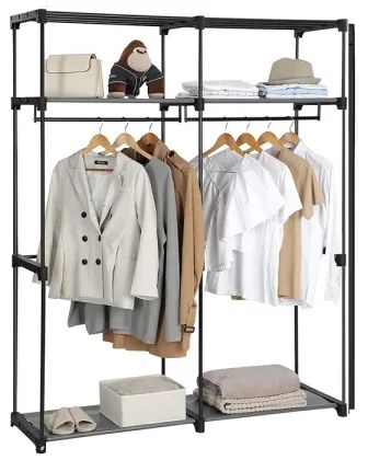 Textilná úložná skriňa s policami a vešiakovou tyčou MATIS 140x174 cm čierna