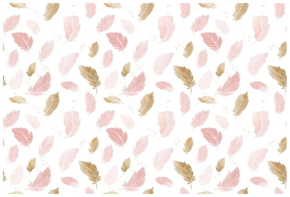 Samolepiaca tapeta ružovo-zlaté jemné pierka