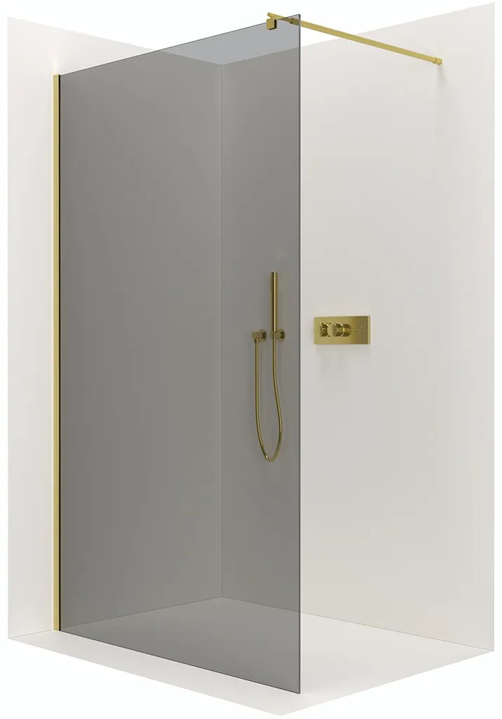 CERANO - Sprchová zástena Walk-in Onyx Ľ/P - guľatá vzpera - zlatá kartáčovaná, grafitové sklo - 160x200 cm, CER-CER-8050BD202