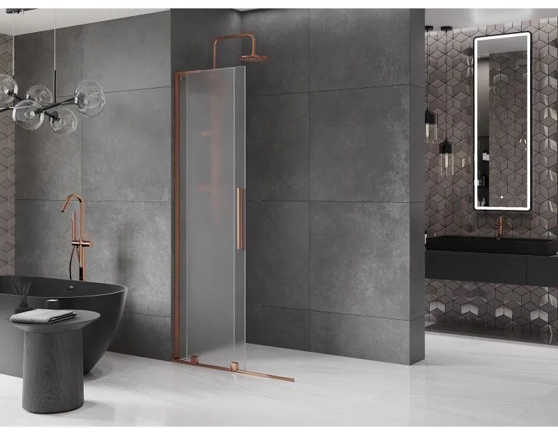 Mexen Velar L, posuvná sprchová zástena Walk-in 100 x 200 cm, 8mm sklo námraza, ružové zlato, 871-100-003-33-60