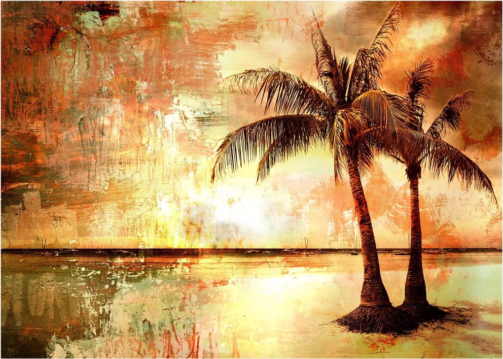 Sklenený obraz - Palmy na pláži (70x50 cm)