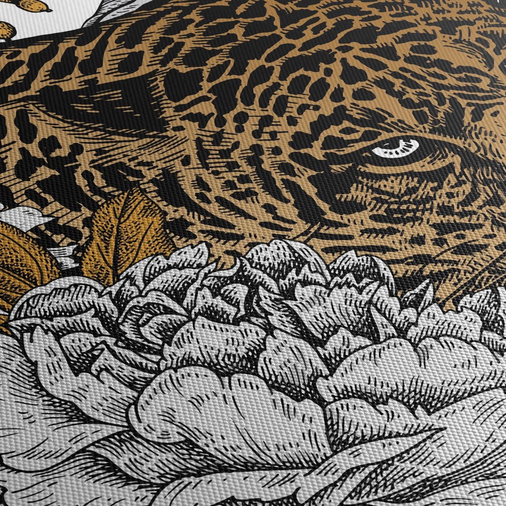 Obraz - Leopard medzi kvetmi (120x50 cm)