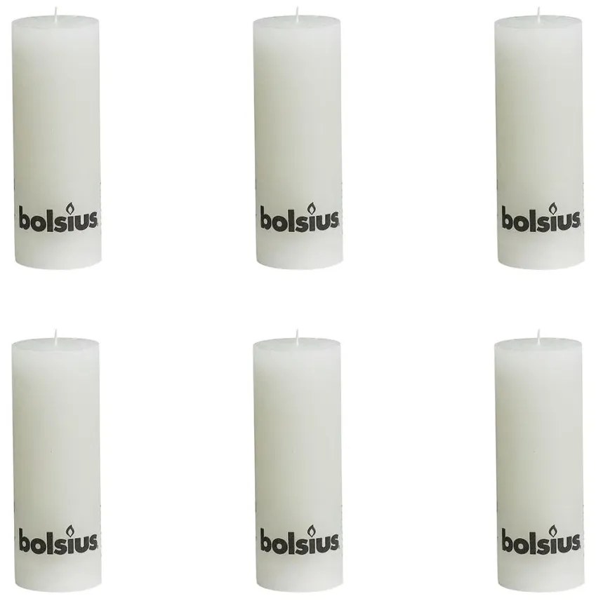 Bolsius Rustikálna sviečka 190 x 68 mm, biela, 6 ks
