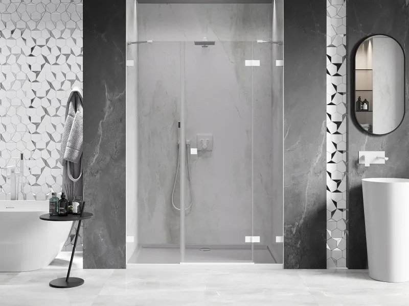 Mexen Lunar, pravé otočné sprchové dvere 145 cm, 8mm číre sklo, biely profil, 834S-145-050-20-00-P