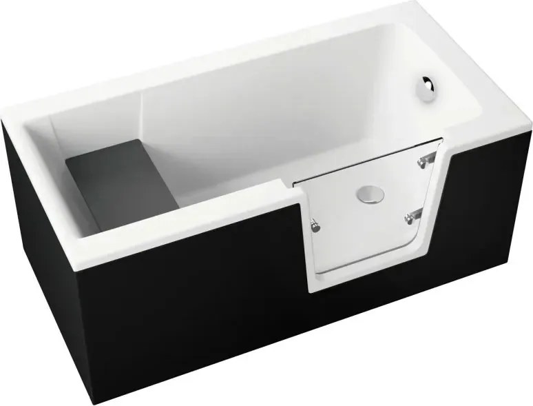 Vaňa s dvierkami Polimat AVO 140x70 s čiernym čelným krycím panelom + vaňový sifón automat s prepadom VABPS-ZU 70