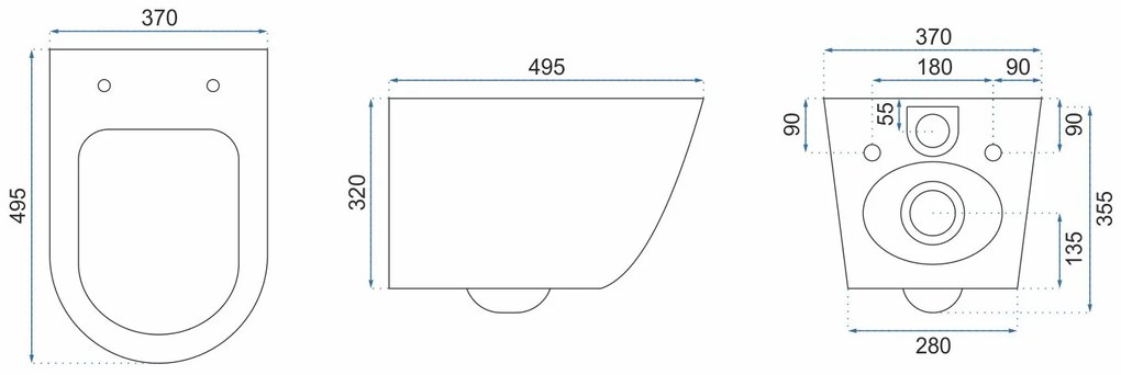 Rea Carlo Mini, závesná WC misa 495x370x355 mm + toaletné WC sedadlo, čierna matná, REA-C8489