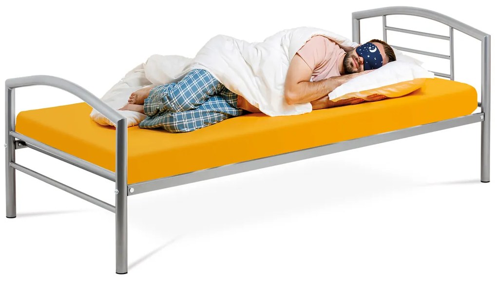 Autronic - postel jednolôžková 90x200 cm, kovová sivý lesk - BED-1900 SIL