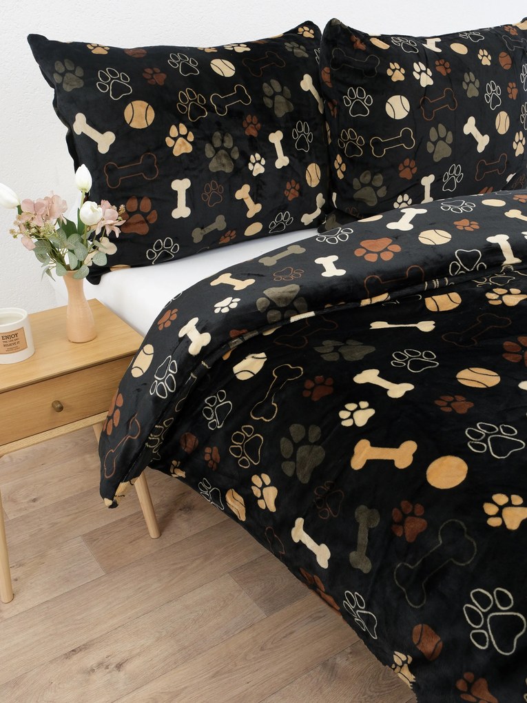 Predĺžené obliečky mikroplyš Exclusive – Psie labky čierne