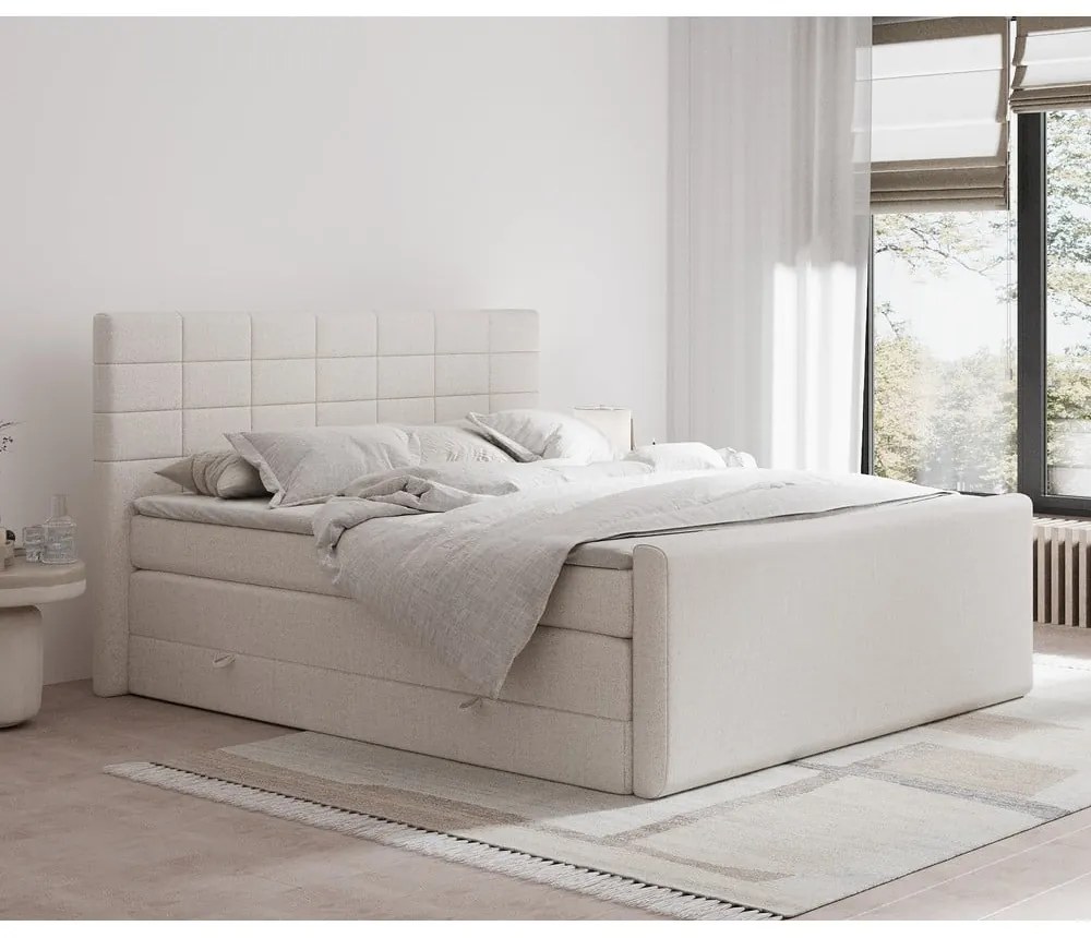 Béžová boxspring posteľ s úložným priestorom 180x200 cm Ava – Maison de Rêve