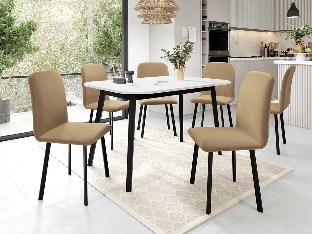 Jedálensky set so 6 stoličkami Grazpen S 130x80, Farby:: Amor Velvet 4302, Farby:: sivý mramor / čierna