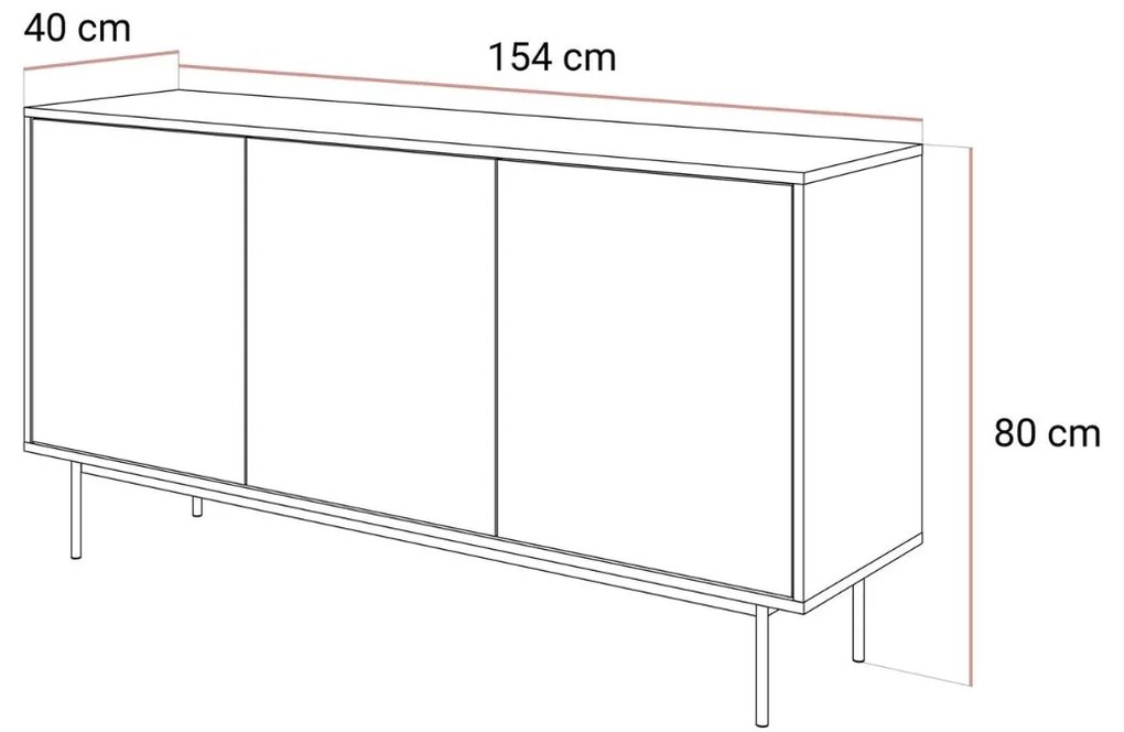 KOMODA ALWIN NA PODSTAVCI KAŠMÍR VYSOKÝ LESK 154 cm