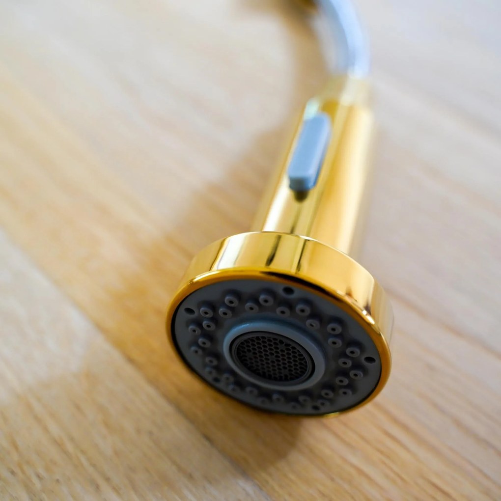 Gamma Spiral, stojanková drezová batéria s elastickou výlevkou, zlatá lesklá, GMA-BSL-GD