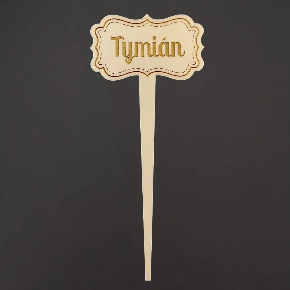 AMADEA Drevený zápich - ceduľka na bylinky Tymian, výška 20 cm, český výrobok