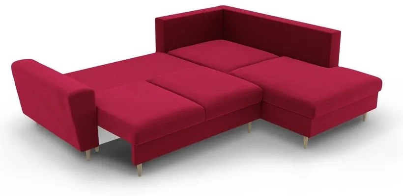 Červená zamatová rozkladacia/s úložným priestorom rohová pohovka (pravý roh/do L) Kyoto – Cosmopolitan Design