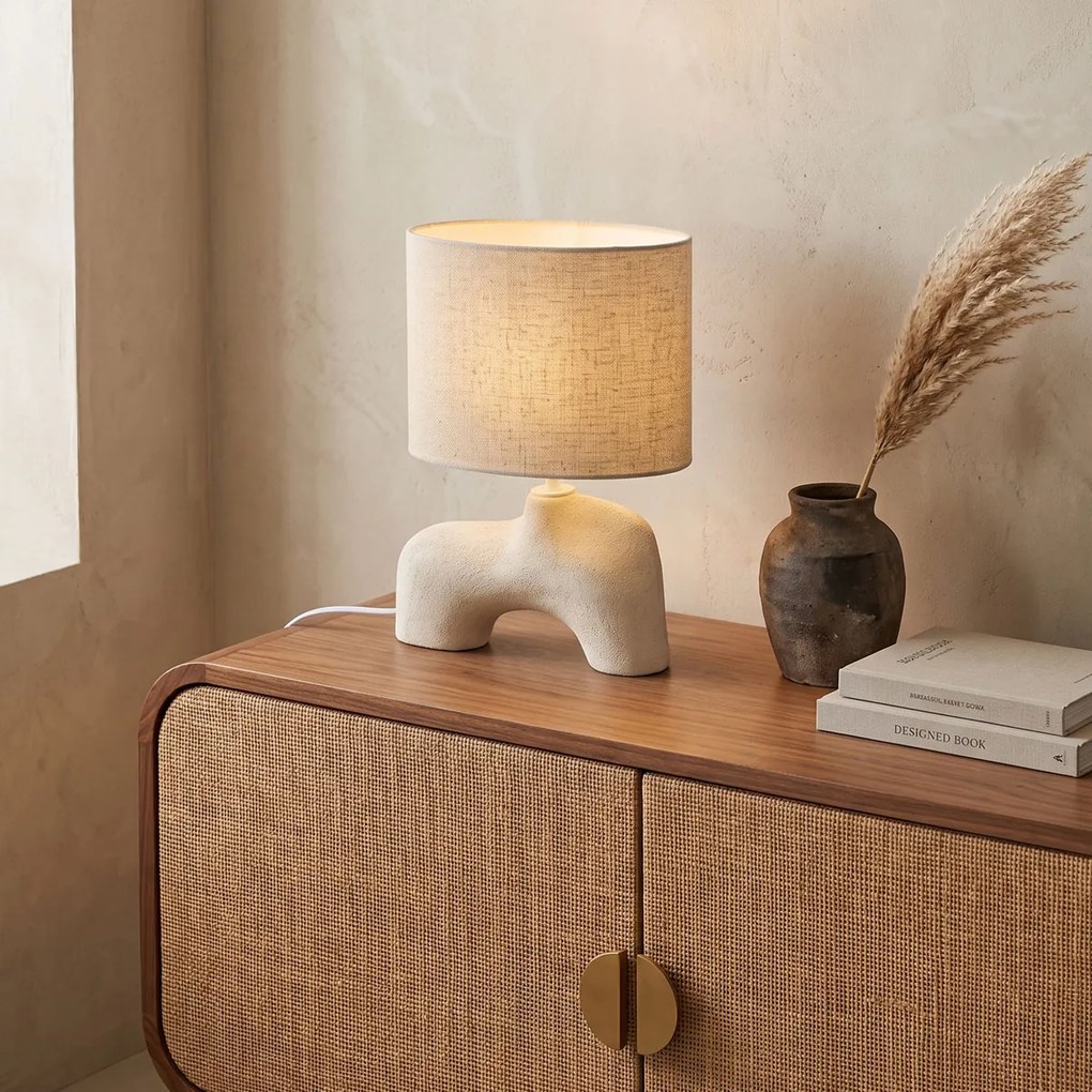 Wabi Sabi stolná lampa béžová s ľanovým tienidlom 35cm - Florence