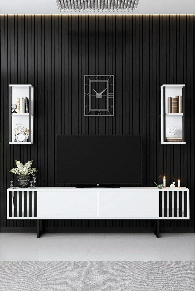 TV stolík s policami Chrome Biela a Čierna