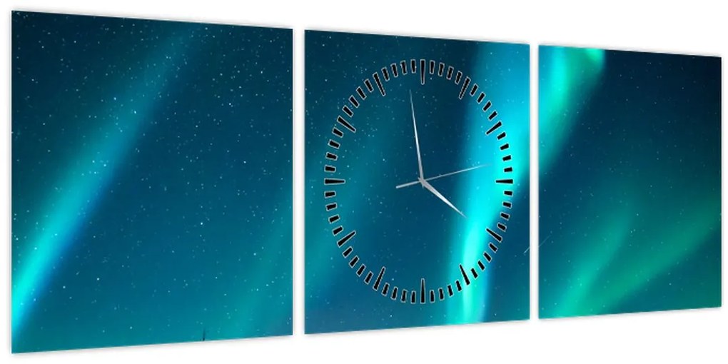 Obraz - Polárna žiara (s hodinami) (90x30 cm)