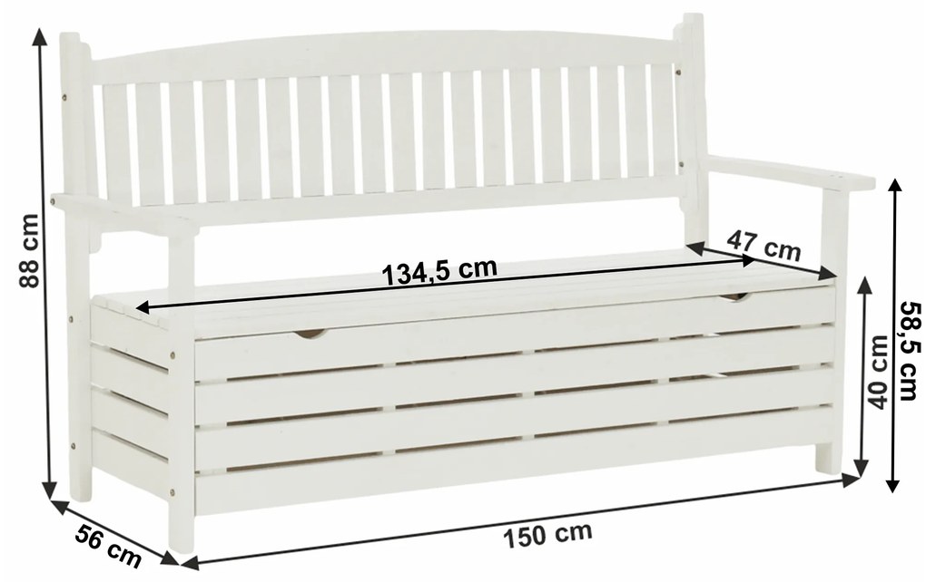 Kondela Záhradná lavička, biela, 150cm, AMULA