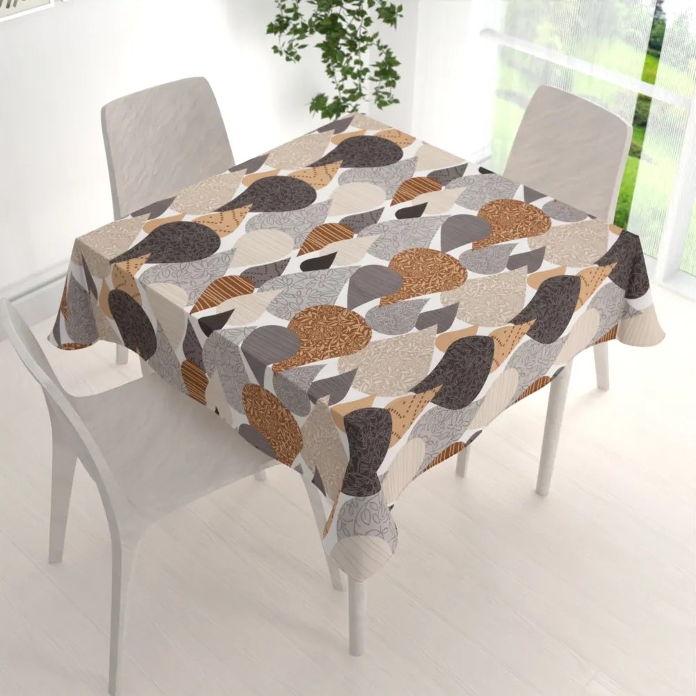 Biante Bavlnený štvorcový obrus Sandra SA-507 Hnedo-sivé kvapky s ornamentami 80x80 cm